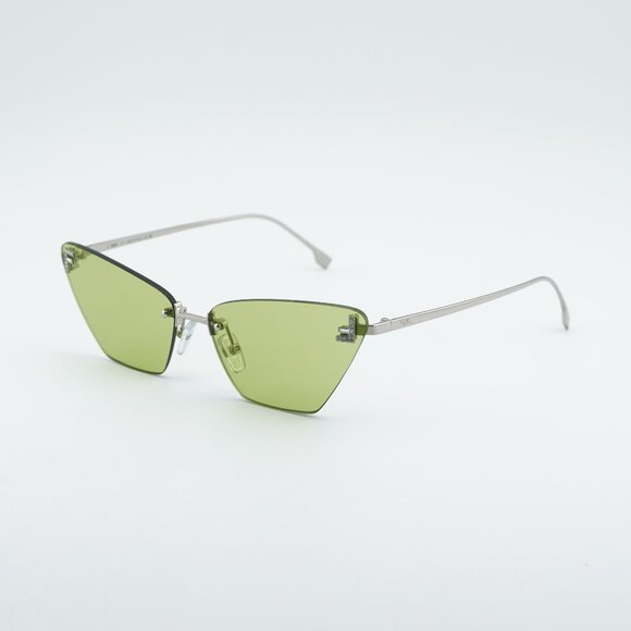 Fendi FE4160US 16N Sunglasses Silver Cat Eye Frame, Green Lenses main image 9